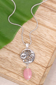 Pink Murano Glass With Sun & Moon Pendant Necklace - SF