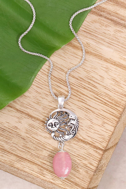 Pink Murano Glass With Sun & Moon Pendant Necklace - SF