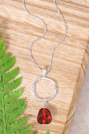 Red Murano Glass & Freeform Pendant Necklace - SF