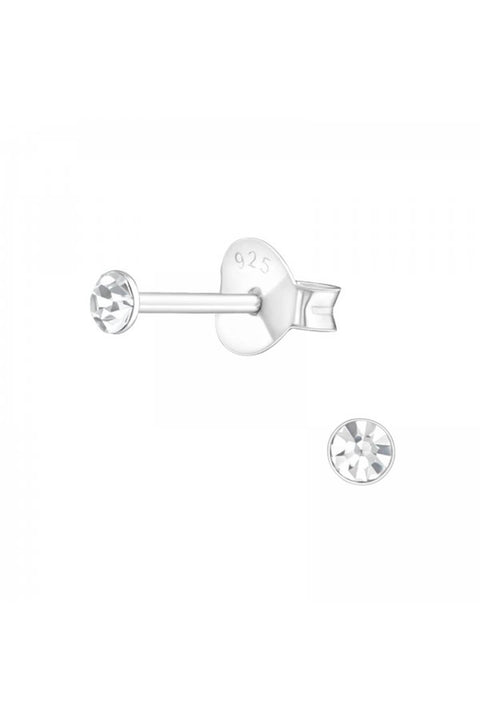 Sterling Silver Round 2.5mm Ear Studs With Crystals - SS