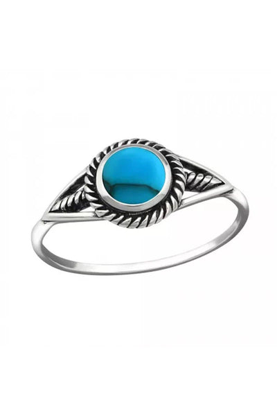 Sterling Silver Ring With Imitation Blue Turquoise - SS