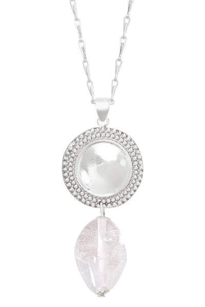 Clear Murano Glass & Vintage Disc Pendant Necklace - SF