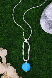 Blue Murano Glass & Freeform Hoop Pendant Necklace - SF