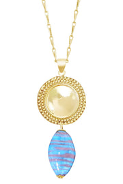 Murano Glass & Vintage Disc Pendant Necklace - GF