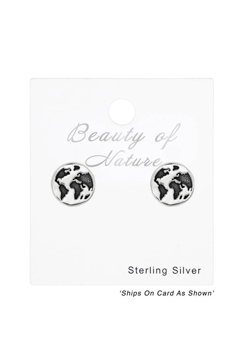 Sterling Silver Earth Ear Studs - SS