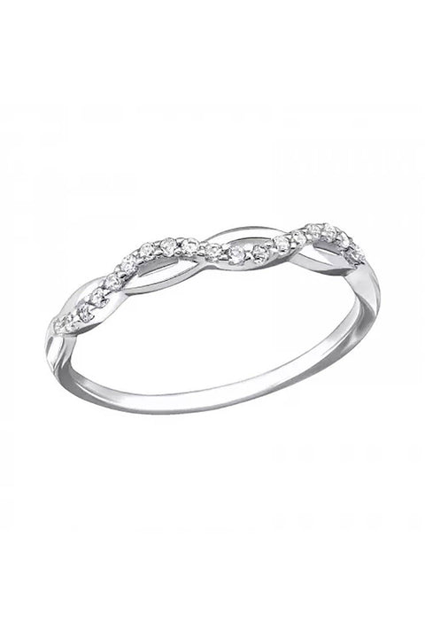 Sterling Silver Chain Link Band Ring With CZ - SS
