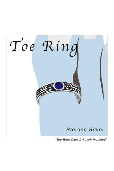 Sterling Silver Round Adjustable Toe Ring With Opal - SS