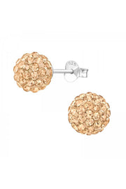 Sterling Silver Ball Ear Studs With Crystal - SS