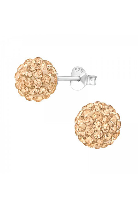 Sterling Silver Ball Ear Studs With Crystal - SS