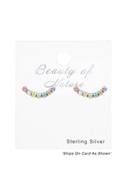Sterling Silver Curve Ear Studs With Crystal - SS
