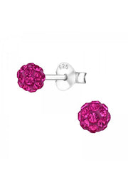 Sterling Silver Ball Ear Studs With Crystal - SS