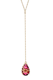 Raspberry Crystal Wire Wrap Long Y Necklace - GF