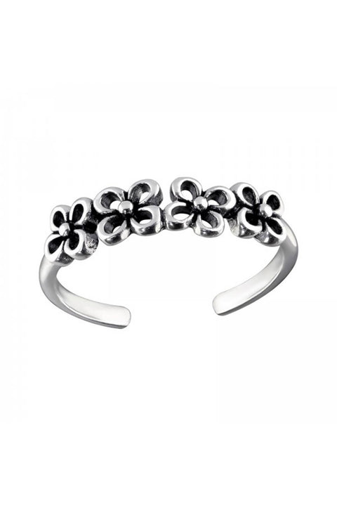Sterling Silver Flowers Adjustable Toe Ring - SS