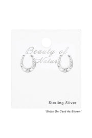 Sterling Silver Horseshoe Ear Studs With Crystal - SS