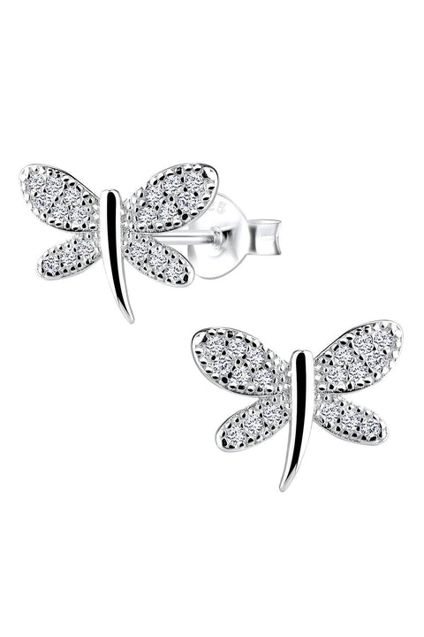 Dragonfly With Pave CZ Post Earrings - SS