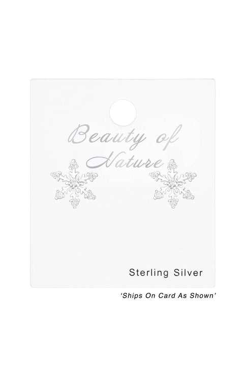 Sterling Silver Snowflake Ear Studs With Cubic Zirconia - SS