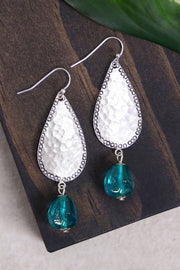 Teal Murano Glass & Hammered Teardrop Earrings - SF