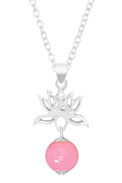 Pink Murano Glass & Lotus Pendant Necklace - SF