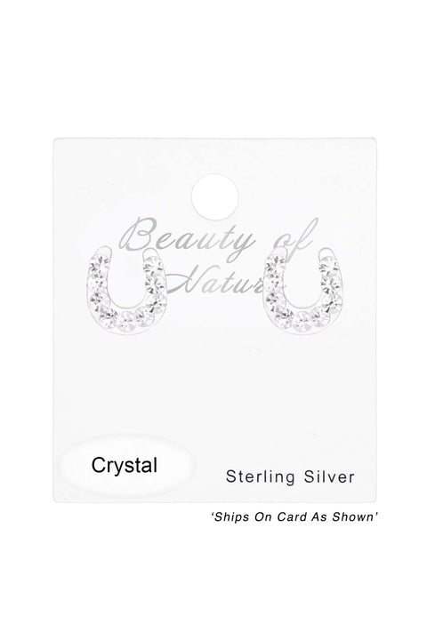 Sterling Silver Horseshoe Ear Studs with Crystal - SS