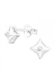 Sterling Silver Star Ear Studs With Cubic Zirconia - SS