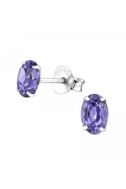 Sterling Silver Oval Ear Studs With Genuine Crystals - SS