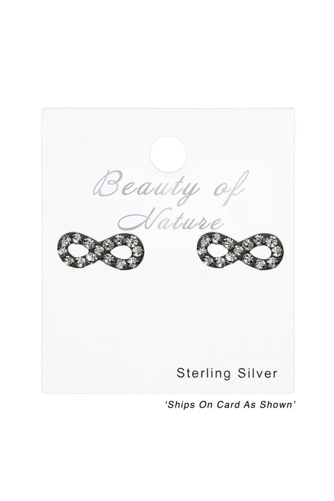 Sterling Silver Infinity Ear Studs With Crystal - SS