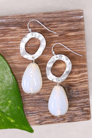 White Murano Glass & Hammered Hoop Drop Earrings - SF