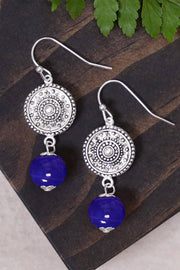 Blue Murano Glass & Mandala Disc Drop Earrings - SF