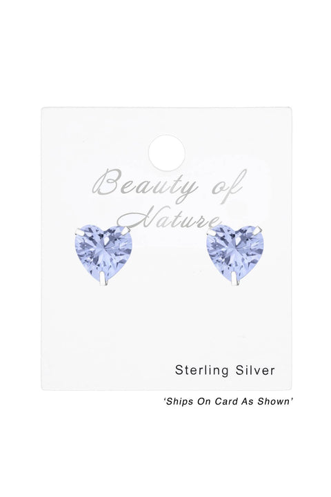 Sterling Silver Heart 9mm Ear Studs With Cubic Zirconia - SS