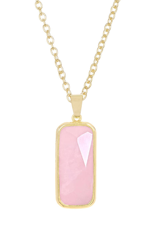 Rose Quartz Rectangle Pendant Necklace - GF