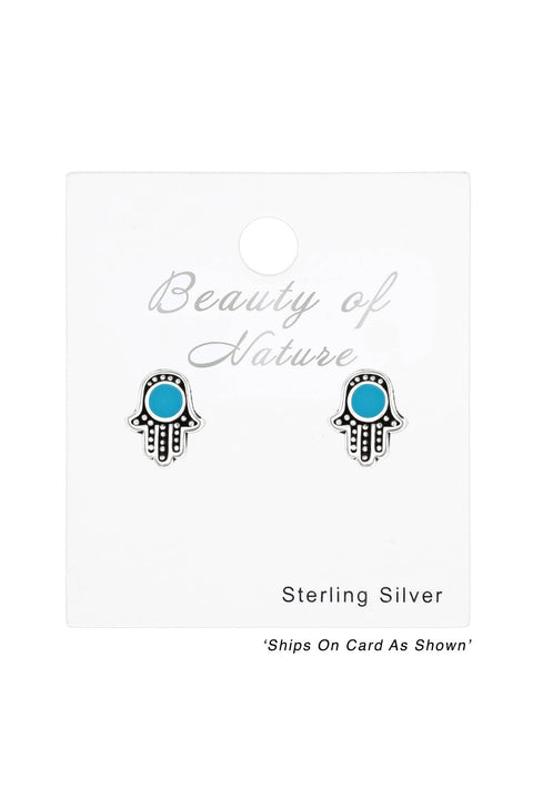 Sterling Silver Hamsa Ear Studs With Epoxy - SS