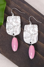 Pink Murano Glass & Wave Textured Drop Earrings - SF