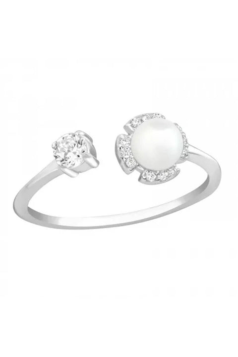 Sterling Silver Jessica Ring With CZ & Pearl - SS