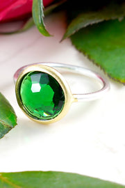 Emerald Crystal 2 Tone Plated Ring - SF