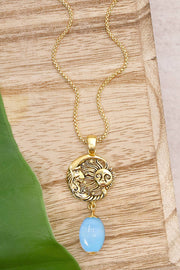 Blue Murano Glass With Sun & Moon Pendant Necklace - GF