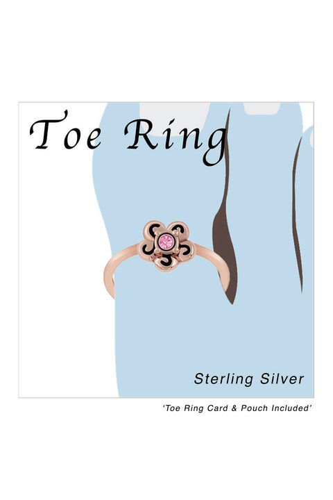 Sterling Silver Rose Gold Plated Flower Toe Ring - RG